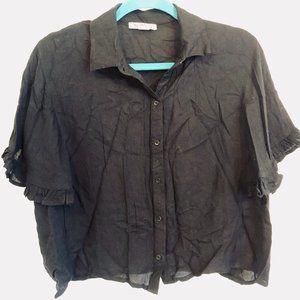 Short Sleeve Woven Button Up Blouse